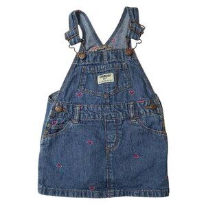Vintage 80s OshKosh B’Gosh Denim Overall Dress Baby Girl Jumper Pink Hearts 12 M